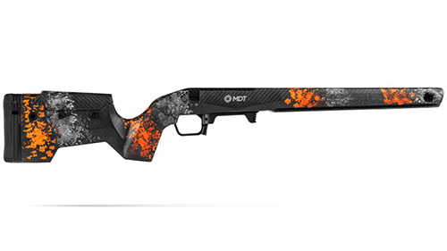 Das MDT CRBN Chassis ist leicht, stabil und bietet eine hervorragende Anpassungsfähigkeit mit ARCA-Schiene und M-LOK für optimale Schießkomfort und Präzision.